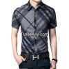 Men's summer 100% cotton check shirt with stripe