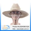 Natural mat straw flat brim wide brim cowboy hat with wind break for men