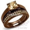 TK2670 Le Chocolat Cathedral-Styled Stainless Steel AAA Grade CZ Wedding Ring Set