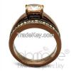 TK2670 Le Chocolat Cathedral-Styled Stainless Steel AAA Grade CZ Wedding Ring Set