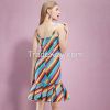 New Fashion 61077 Women Casual Button Tunic Rainbow Bandage Dress Striped Elegant Sleeveless Trumpet Midi Dress