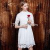 2015 yigelila 61110 new style vintage flare long sleeve loose dress chiffon dress sexy hollow out solid white lace dress