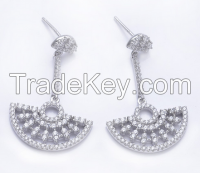 Elegant CZ Micro Pave Chinese Fan Jewelry Stud Earrings