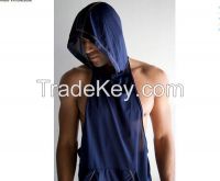 Collegiate Plain Blue Mesh Stringer Hoodie Mens Dri Fit Gym Stringer Hoodie Fitness Pullover Hoodie Wholesale From China