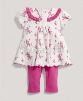 cute baby girls clothing sets with over printed floral frill neckline cap short sleeve dress and blank pant From China