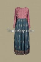 SW 3701  - Organic hand embroidered marron and black anarkali kurta.