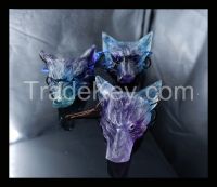 Natural Gemstone Fluorite Necklace Handcarved Wolf Head Pendant,45*33*15mm