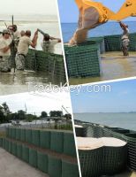 Defensive barrier flood wall gabion retaining wall