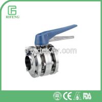sanitary stainless steel manual 3pcs flange butterfly valve with plastic multi-position handle From China