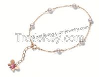 Diamond Pearl Silver Bracelet Cute Female Butterfly Jewelry