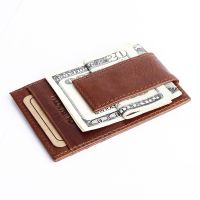 Men&#039;s Leather Magnet Money Clip Credit Card Case Holder 