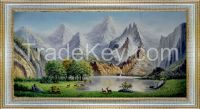 Handpainted oil painting-Deers in the front of mountain