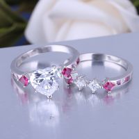 925 Silver Sterling Engagement And Wedding Heart Shape Ring Set For Women