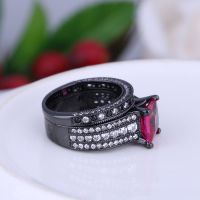 925 Silver Sterling Black Ring Set Red Ruby Gemstone And Cz Rings