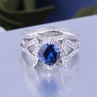 925 Silver Sterling Ring Set for Women  wedding rings with sapphire