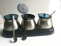 Glass storage canister with ladle stainless steel set