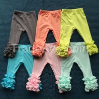 Dyj-084 Popular Wholesale Kids Icing Ruffle Long Pants Solid Color Girls Icing Cotton Pants