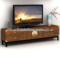 Home living room wood TV stand with 2 doors and 4 drawers