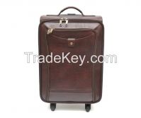 Genuine Leather Travel Duffle Outdoor Luggage Trolley Bag Black