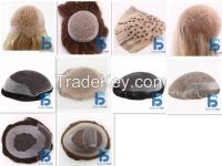 Readymade Top quality 100% Human Hair BIO Thin Skin Men's Hair Systems, Men's Toupee, Men's Hair Pieces 