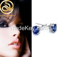 Blue Sapphire Cubic Zircon Stud Earrings For Daily Wear