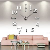 Silver Color Large Mirror 3d Wall Clock Luxury Home Decor Wall Clocks