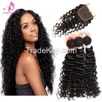 Brazilian deep wave hair with closure 100% virgin human hair bundles clousre 7A grade natural human hair cheap weave 3bundles with closure