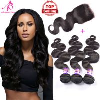 Brazilian virgin hair body wave lace closure 3 bundles Brazilian body wave with closure cheap human hair weave 8A hair wefts 