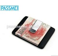 Custom High Quality Genuine Cowhide Leather Rfid Blocking Money Clip Wallet 