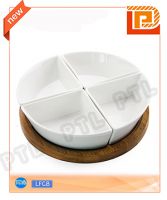 food holder with 4-piece ceramic fan-shaped bowls