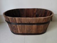 Burnt Wooden Barrel Planter