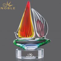 Designer Home Decor Hand Blown Glass Sailing Boats Trophy