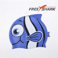 Free Shark cute fish cartoon printed silicone swim caps