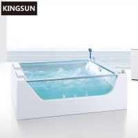 Indoor Right Drain Location Two Person Freestanding Acrylic Whirlpool Bathtub 