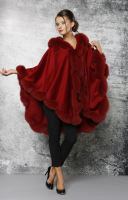 WOOL CASHMERE CAPE WITH  FOX COLLAR AND HOOD