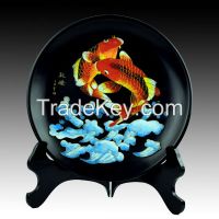 Gold Wire Black Pottery ceramic porcelain plate fish
