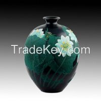 .Lacquer Painting Black Pottery ceramic porcelain vase lotu