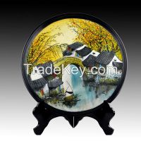 2.Lacquer Painting Black Pottery ceramic porcelain plate landscape