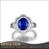 Fashion Oval Blue Sapphire Gemstone Flower Shape 925 Sterling Silver Jewelry Cocktail Ring for Women