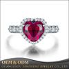 OEM Service Romantic Ladies Heart Shaped Red Ruby 925 Sterling Silver 18k White Gold Ring