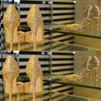 The fall of the new high heels with a fine golden sequins crystal wedding shoes shoes shoes Asakuchi bride