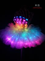 2016 New arrive Short Sleeve Long Dress Skirt LED Fiber Optic Girls Party Dress