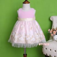Pink Satin Light Veil Cute Fashionable Embroidery Flower Girl Part Dress Wear for Spring 2017