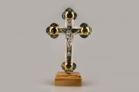 Mother of Pearl Olive Wood Cross on Stand