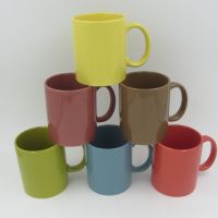 glazed colorful ceramic mugs