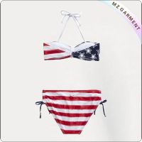 Kids Red Striped With Navy Star Bikini