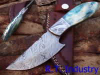 Damascus knife handmade skinner knife - Colored camel bone handle