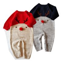 2017 Christmas Xmas Wool Jumpsuits For Baby Newborn Christmas Deer Woollen Bodysuits Rompers Infants Toddlers Warm Sweaters Rompers For 0-2T