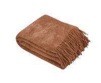 Vintage Camel Wool Throw Blanket with fringe  55x79â (Twin) in Jacquard Camel pattern, Medium Weight, made in Europe By Yaroslav Mill. From USA
