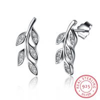 fashion nail type zircon stone leaf style women's 925 sterling silver earring
